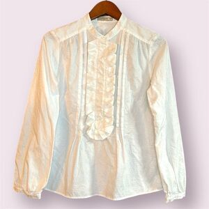 ETRO Ruffle Blouse White On White Paisley Jacquard Print
